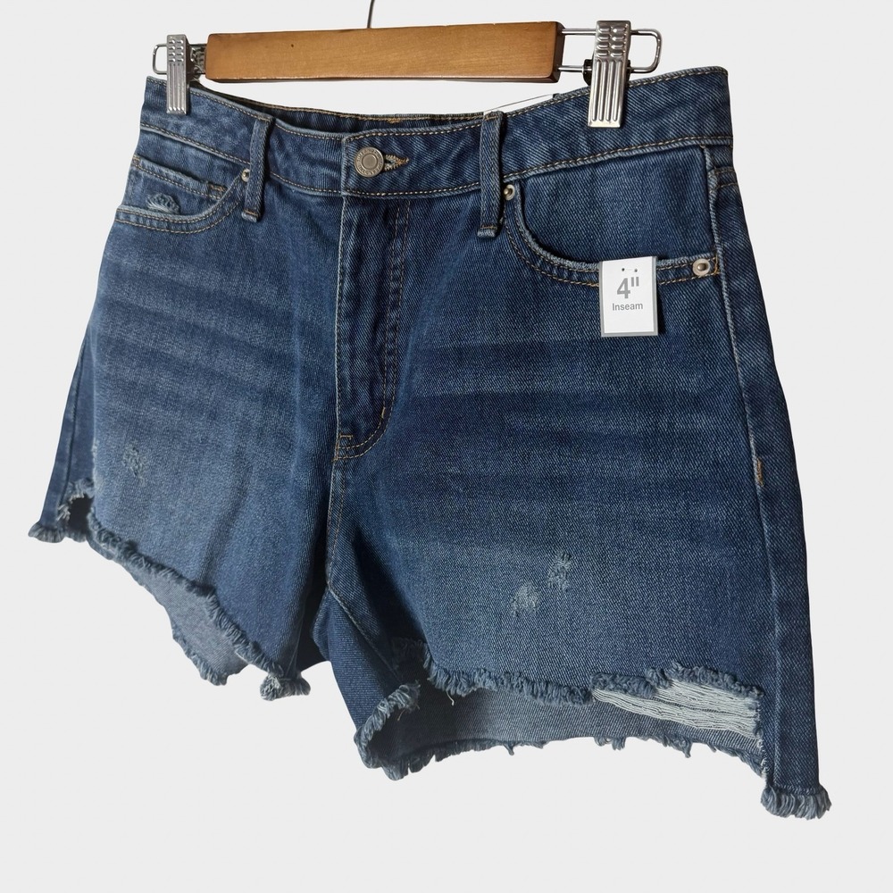 Time and Tru Blue Denim Shorts Distressed Frayed Hem 8 Summer Casual Boho - Picture 3 of 8